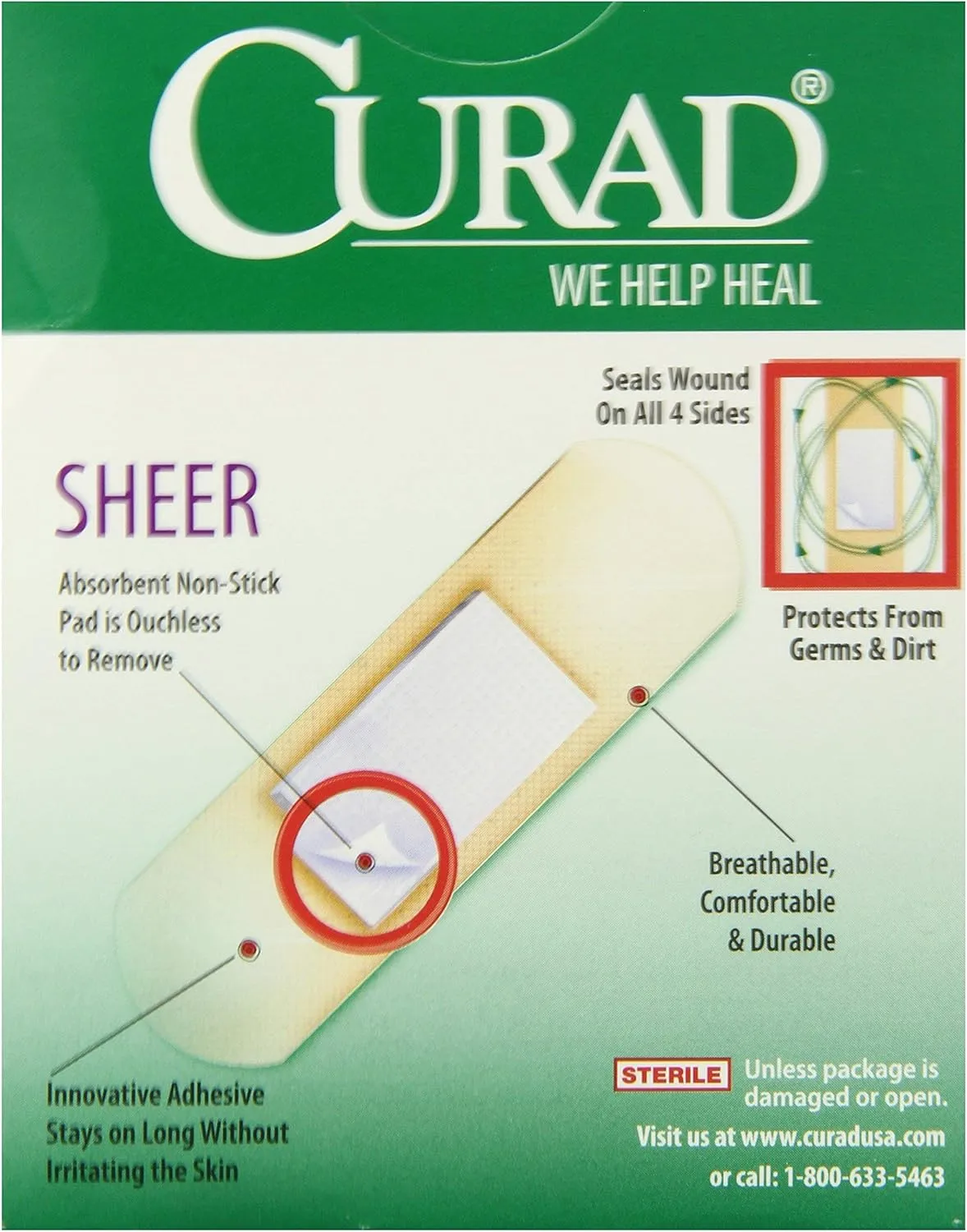 Curad Sheer Adhesive Bandages, Regular Size .75 x 3 in, 80 Count