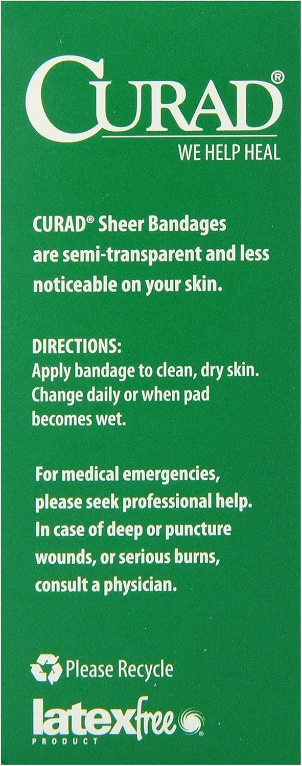 Curad Sheer Adhesive Bandages, Regular Size .75 x 3 in, 80 Count