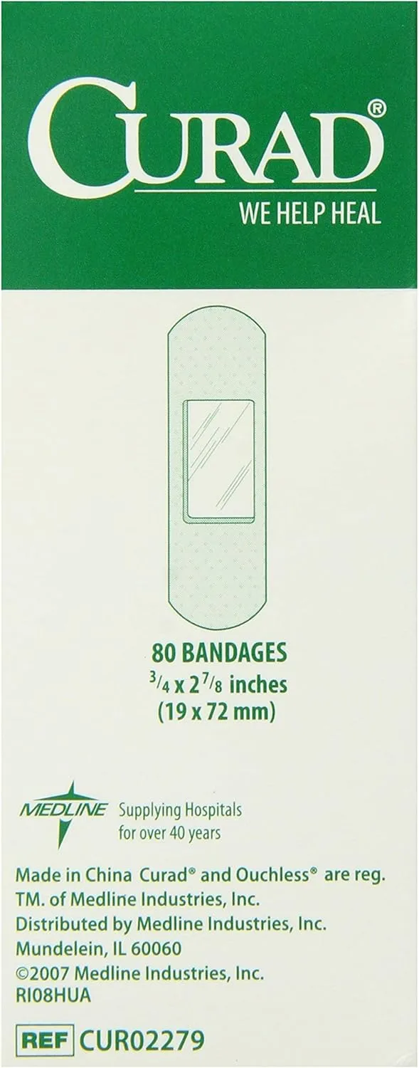 Curad Sheer Adhesive Bandages, Regular Size .75 x 3 in, 80 Count