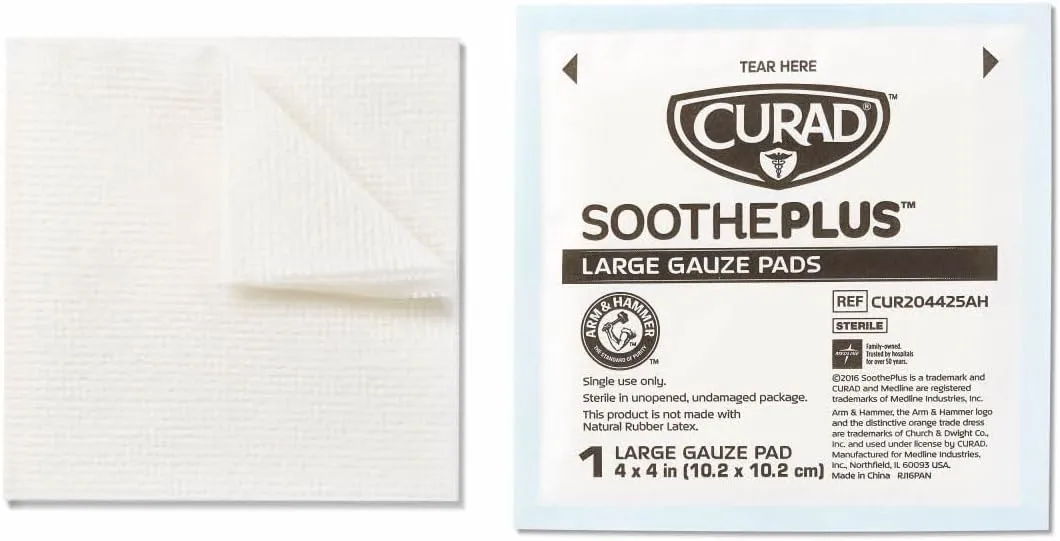 Curad SoothePlus Medium Non-Stick Gauze Pads, 4 x 4 in, White, 24 Count