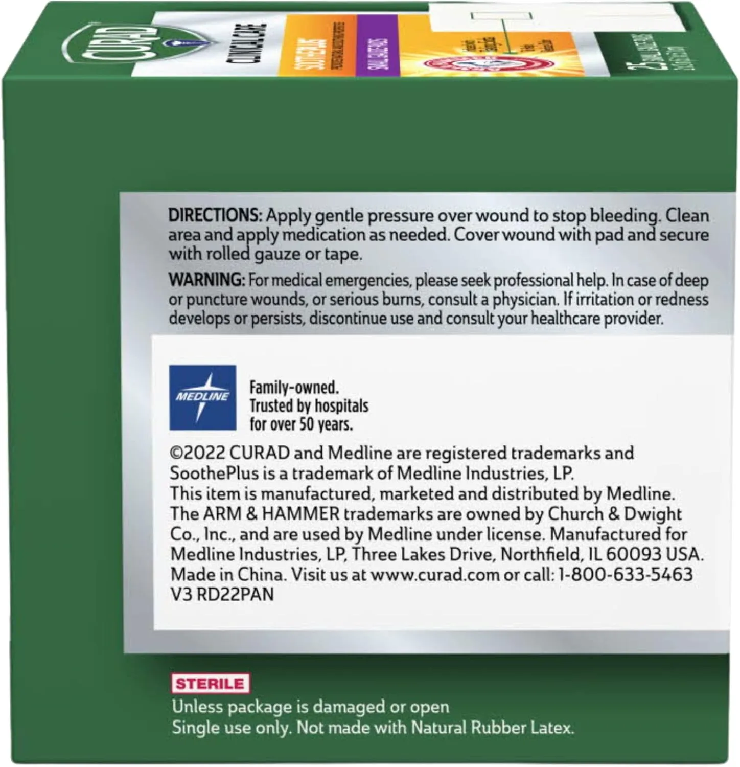 Curad SoothePlus Gauze Pads with Arm & Hammer Baking Soda, 2" x 2", 25 count (Pack of 1) White 2”x2” (1 x 25 Count)