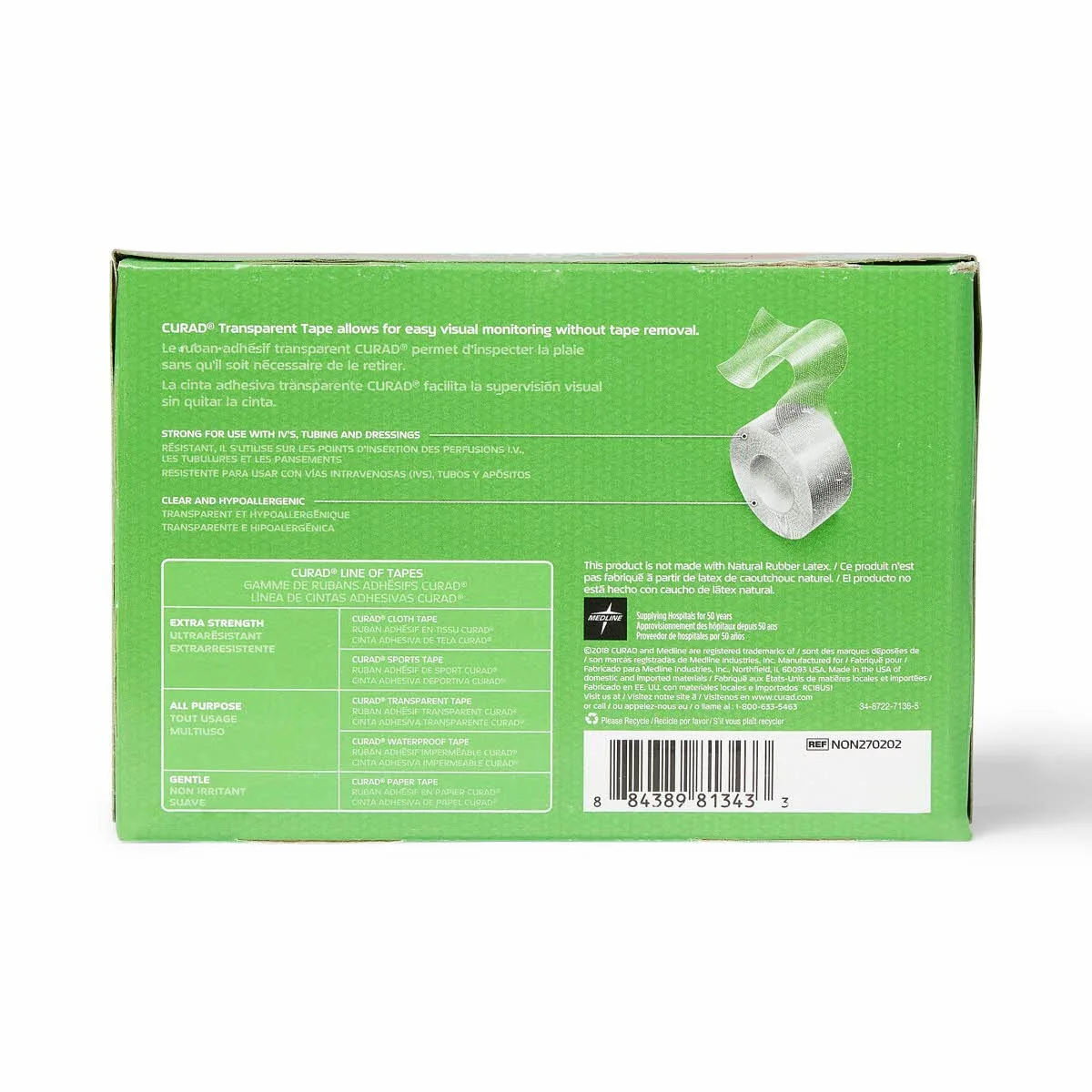 CURAD Adhesive Tape, 2in x 10 Yd., Transparent, Pack Of 6