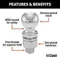 CURT 40001 Chrome Trailer Hitch Ball, 2,000 lbs, 1-7/8-Inch Diameter, 3/4 x 1-5/8-Inch Shank, Silver