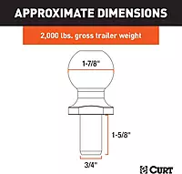 CURT 40001 Chrome Trailer Hitch Ball, 2,000 lbs, 1-7/8-Inch Diameter, 3/4 x 1-5/8-Inch Shank, Silver