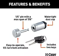 CURT 23520 Chrome Trailer Tongue Coupler Lock, 1/4-Inch Pin Diameter, Up to 7/8-Inch Span