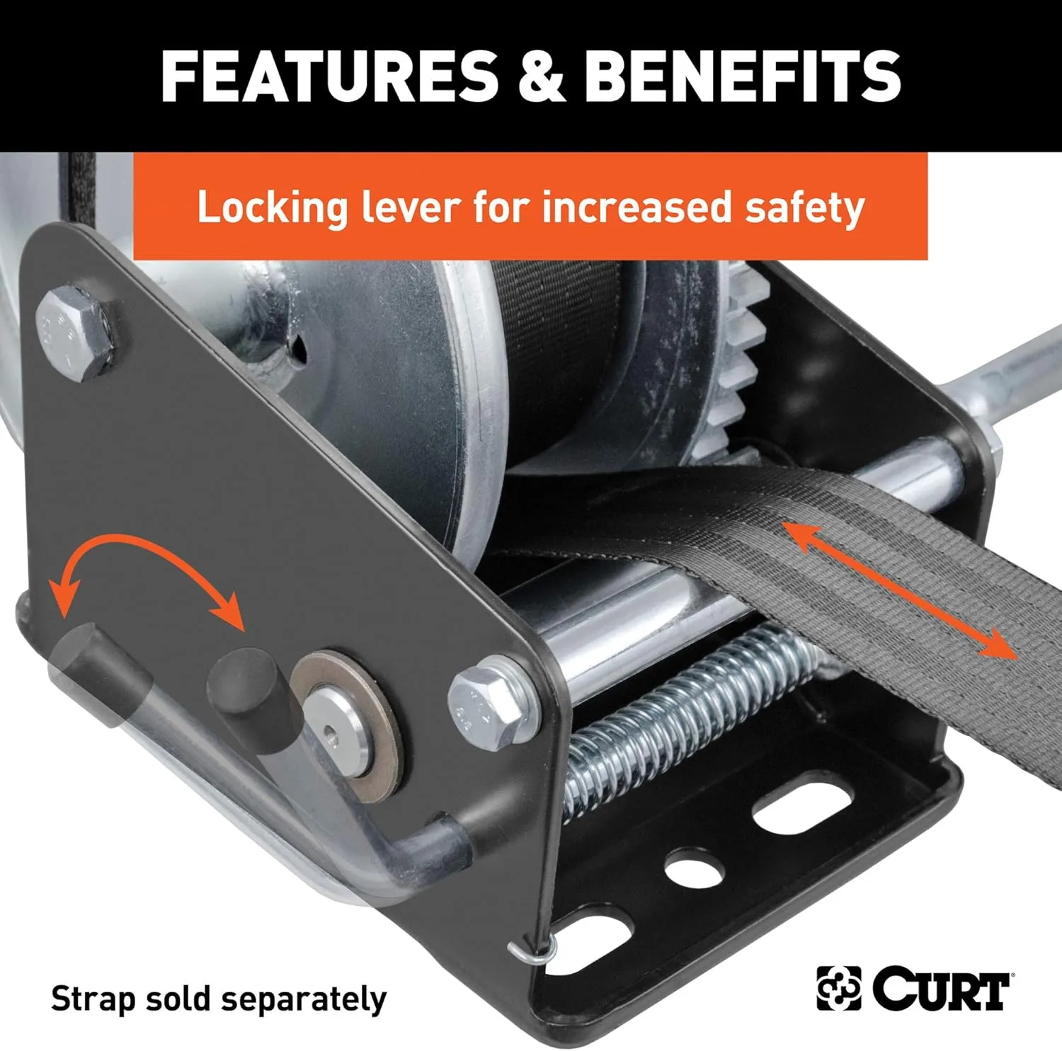 CURT 29427 Manual Hand Crank Boat Trailer Winch, 1,700 lbs Capacity, 8-Inch Handle, 5.1:1 Gear Ratio