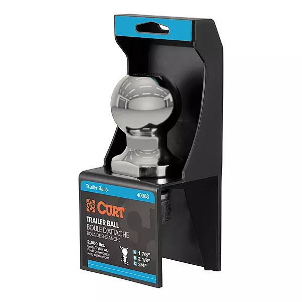 CURT 40080 Stainless Steel Trailer Hitch Ball, 2,000 lbs, 1-7/8-Inch Diameter, 3/4 x 2-1/8-Inch Shank