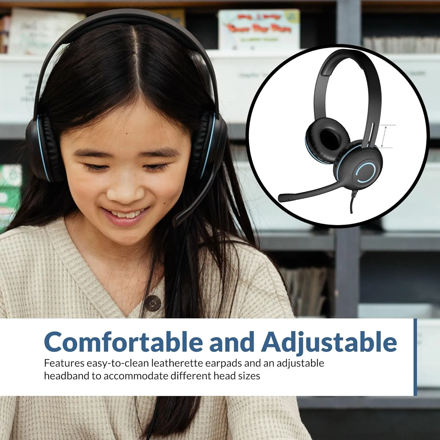 Cyber Acoustics 3.5mm Stereo Headset (AC-5002) with Noise Canceling Microphone for PCs, Tablets