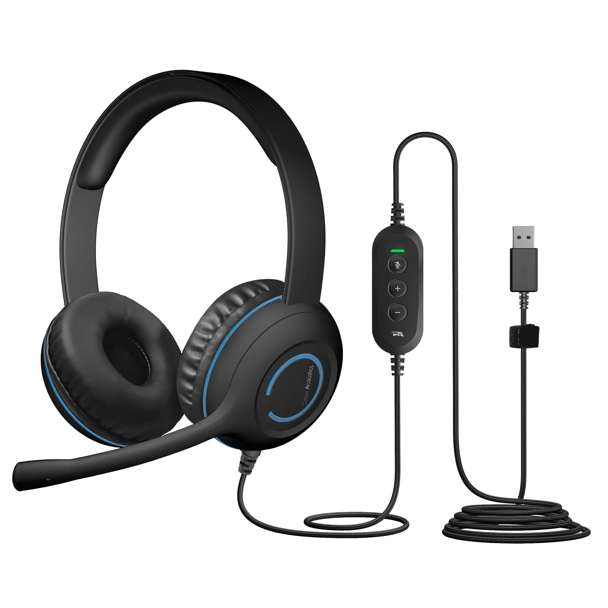 Cyber Acoustics Stereo USB Headset (AC-5008A), in-line Controls for Volume & Mic Mute, Adjustable Mic Boom for PC & Mac