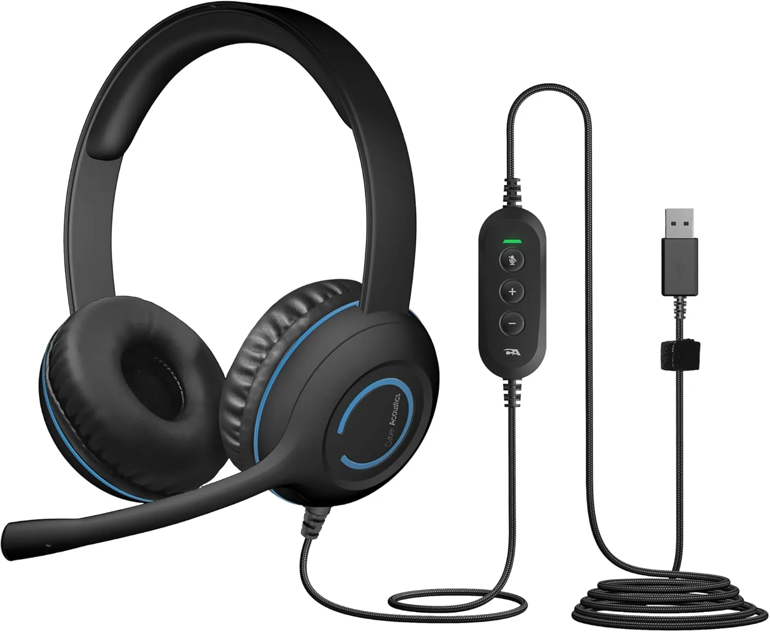 Cyber Acoustics Stereo USB Headset (AC-5008A), in-line Controls for Volume & Mic Mute, Adjustable Mic Boom for PC & Mac