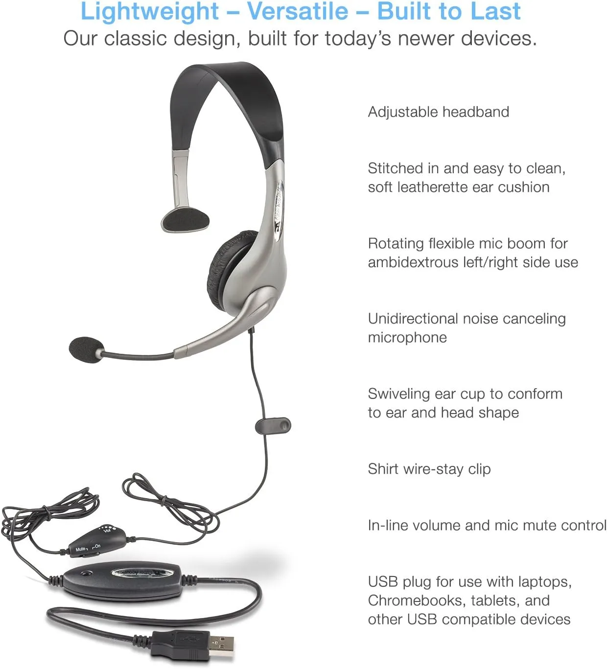Cyber Acoustics AC-840 USB Mono Headset with Microphone
