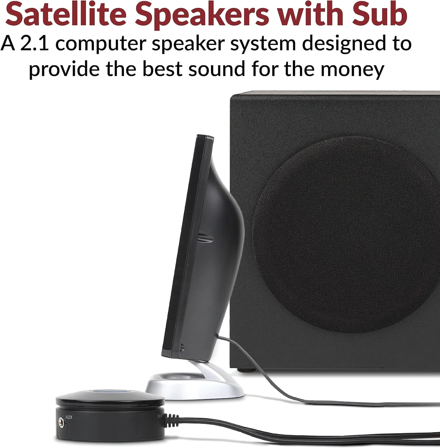 Cyber Acoustics CA-3090 2.1 Speaker System with Subwoofer with 18W of Power – Easy Setup and Convenient Controls, Great for Music, Movies, and Gaming