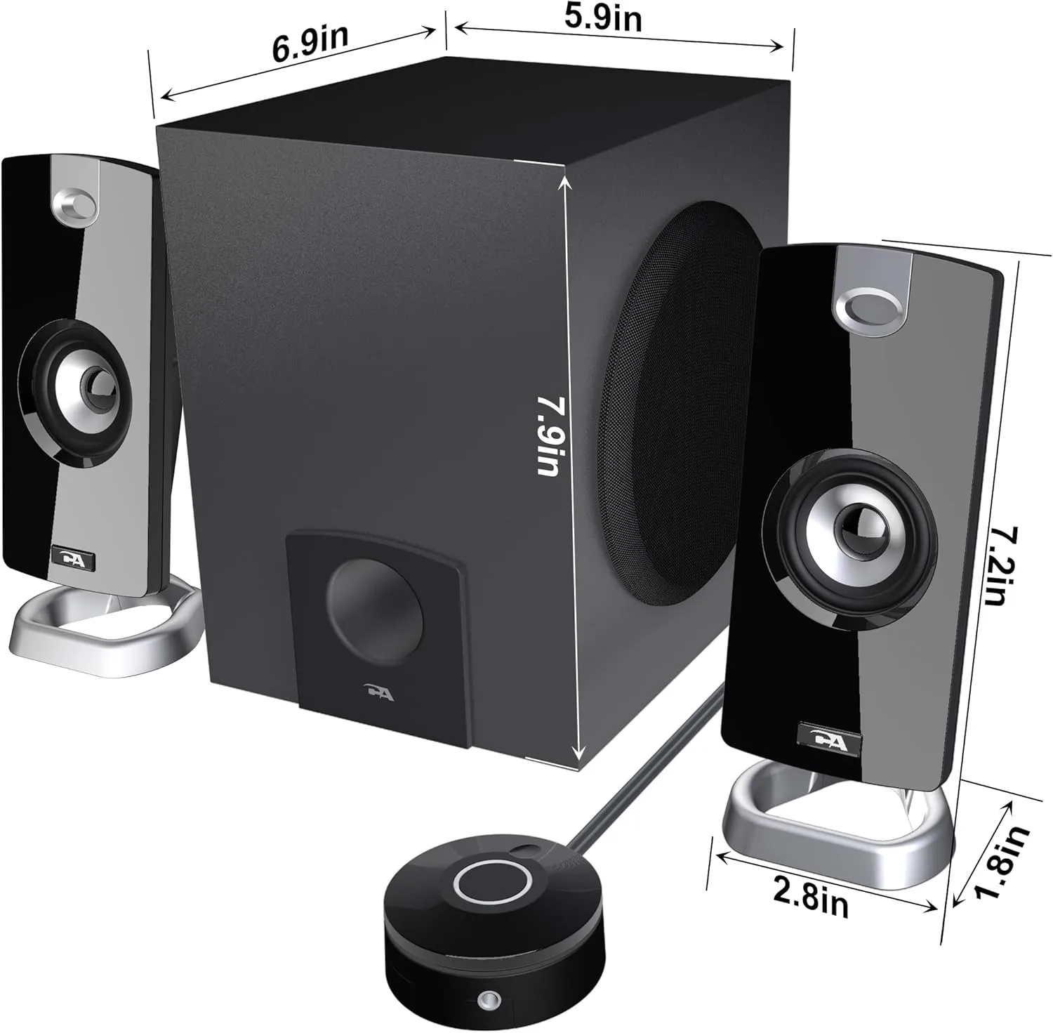 Cyber Acoustics CA-3090 2.1 Speaker System with Subwoofer with 18W of Power – Easy Setup and Convenient Controls, Great for Music, Movies, and Gaming