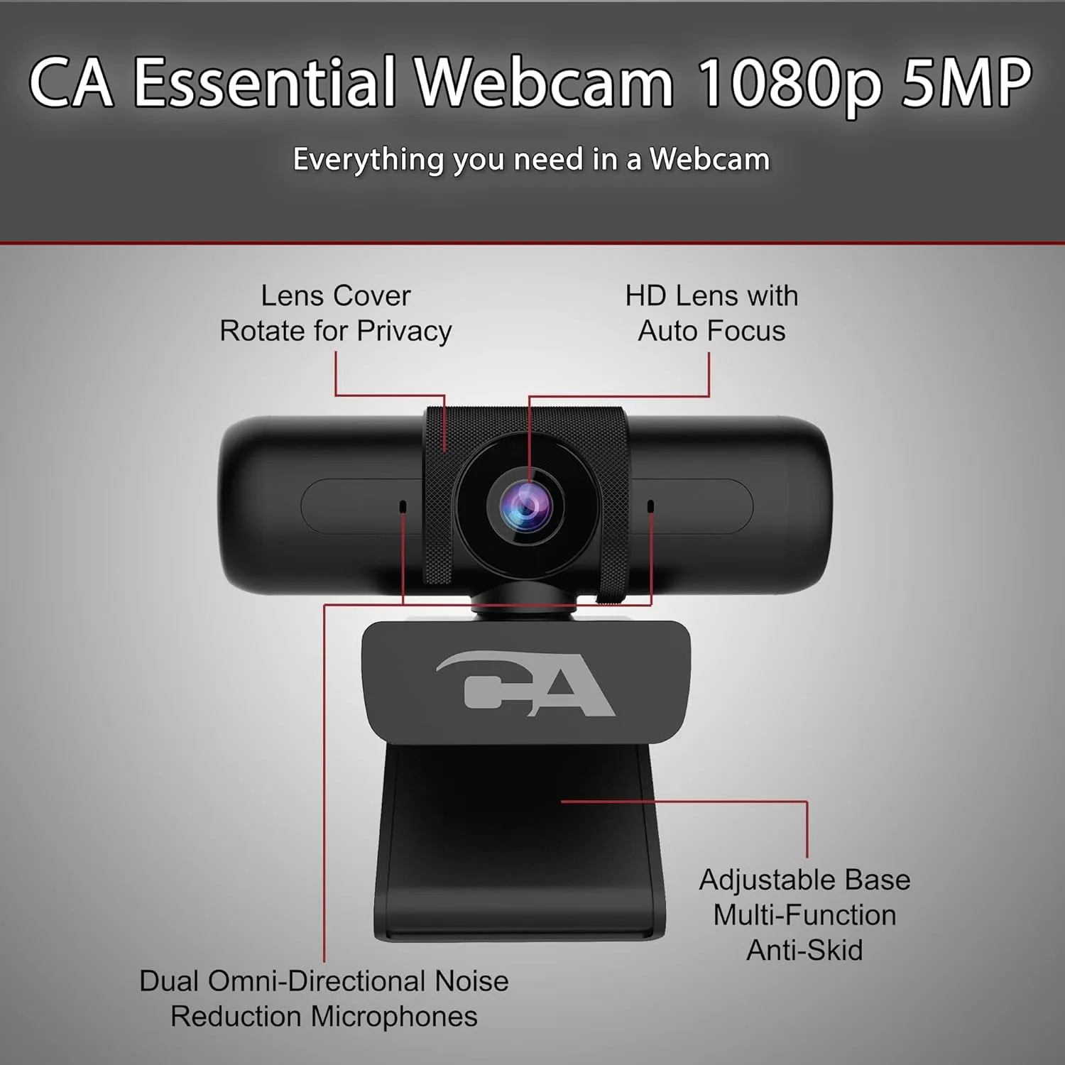 Cyber Acoustics CA Essential USB Webcam with Autofocus & Privacy Shutter