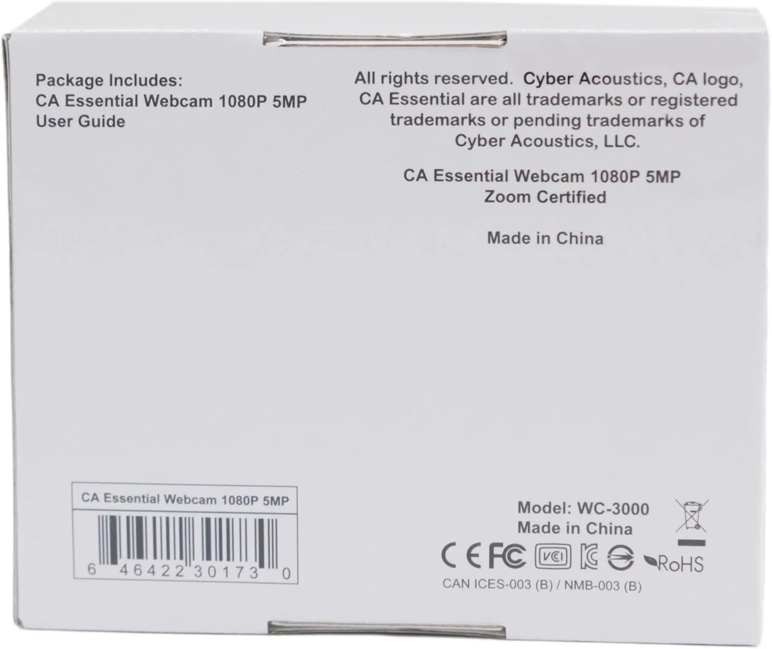 Cyber Acoustics CA Essential USB Webcam with Autofocus & Privacy Shutter