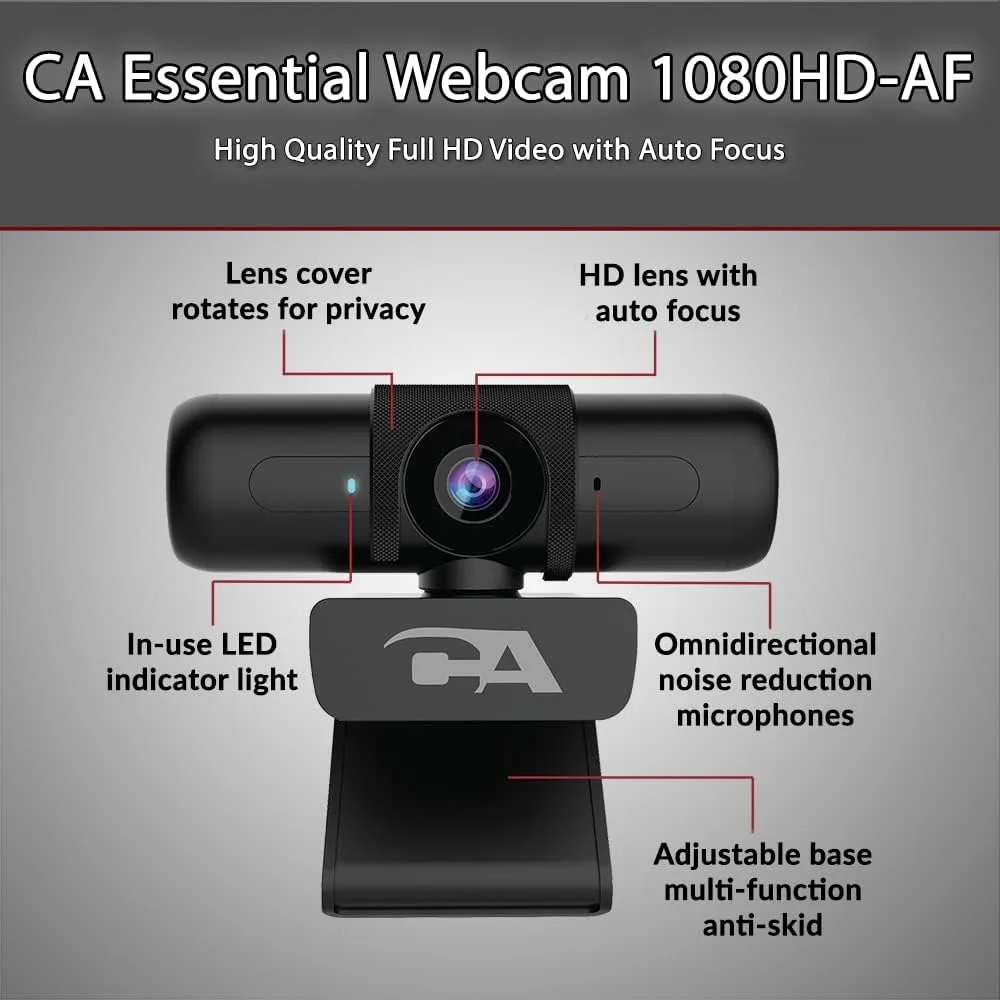 Cyber Acoustics CA Essential USB Webcam with Autofocus & Privacy Shutter