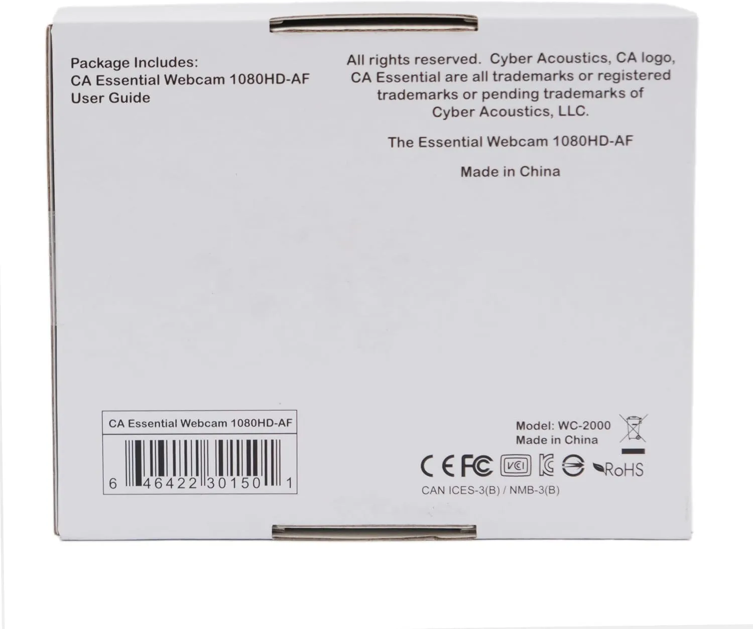 Cyber Acoustics CA Essential USB Webcam with Autofocus & Privacy Shutter