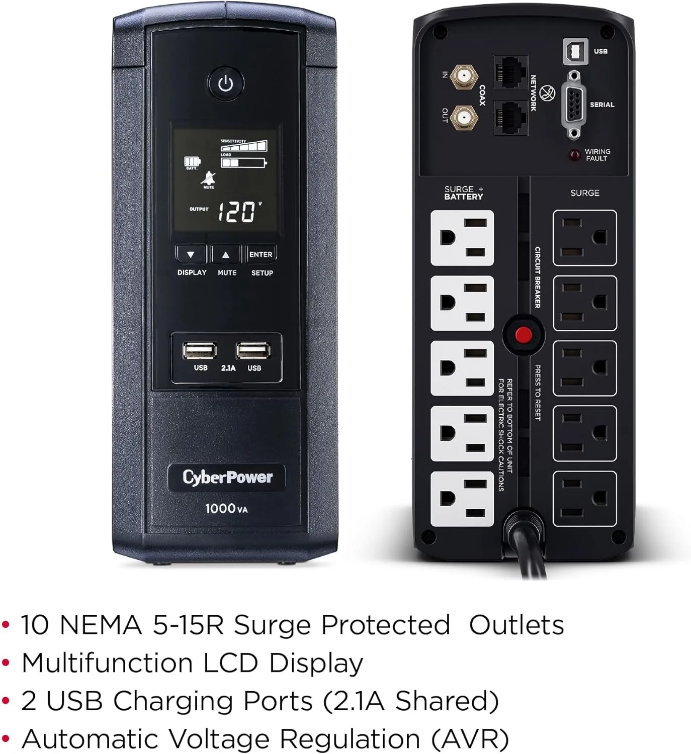 CYBERPOWER Intelligent LCD UPS Battery Backup and Surge Protector, Line-Interactive Mini-Tower with AVR