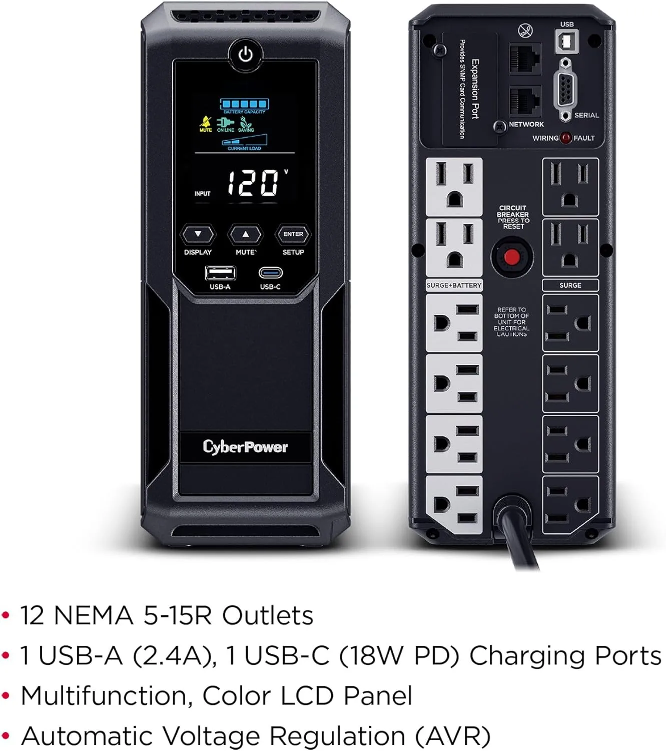 CYBERPOWER Intelligent LCD UPS Battery Backup and Surge Protector, Line-Interactive Mini-Tower with AVR