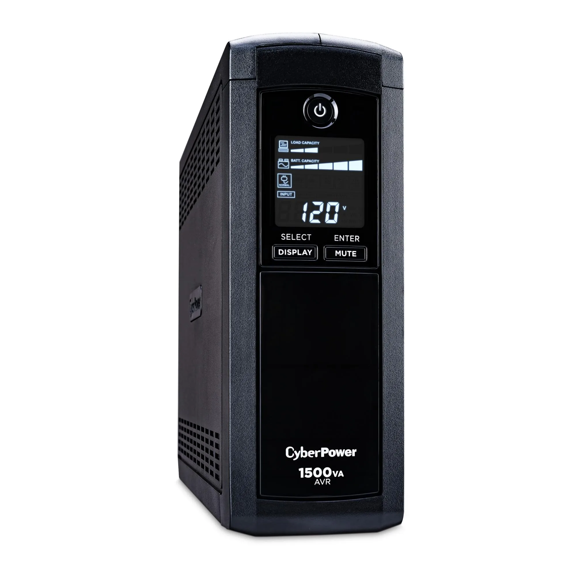 CyberPower CP1500AVRLCDTAA Intelligent LCD UPS Battery Backup and Surge Protector, 1500VA, 900W, 12 Outlets, AVR, Mini Tower, TAA Certified, UL Certified