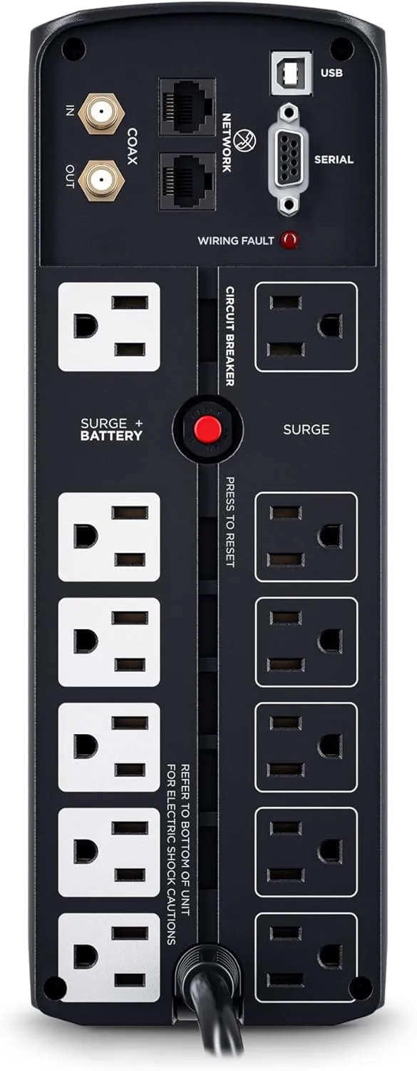 CyberPower CP1500AVRLCDTAA Intelligent LCD UPS Battery Backup and Surge Protector, 1500VA, 900W, 12 Outlets, AVR, Mini Tower, TAA Certified, UL Certified