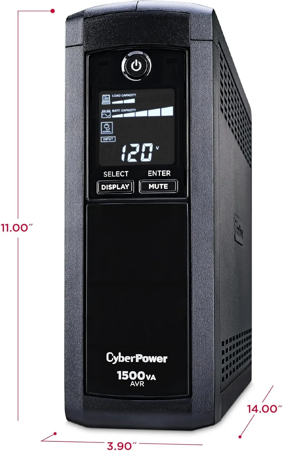 CyberPower CP1500AVRLCDTAA Intelligent LCD UPS Battery Backup and Surge Protector, 1500VA, 900W, 12 Outlets, AVR, Mini Tower, TAA Certified, UL Certified