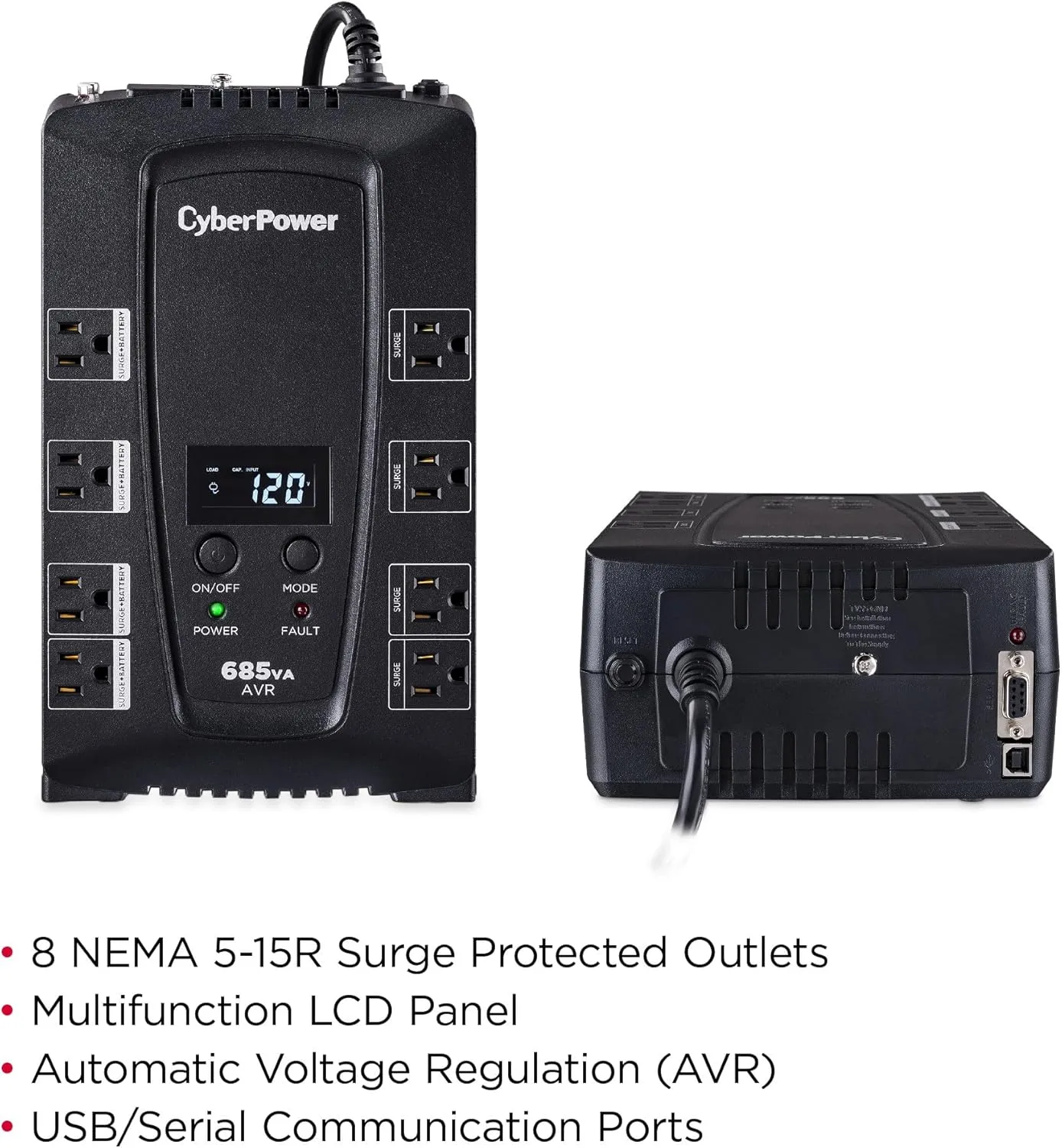 CYBERPOWER Intelligent LCD UPS Battery Backup and Surge Protector, Line-Interactive, AVR, 8 Outlets