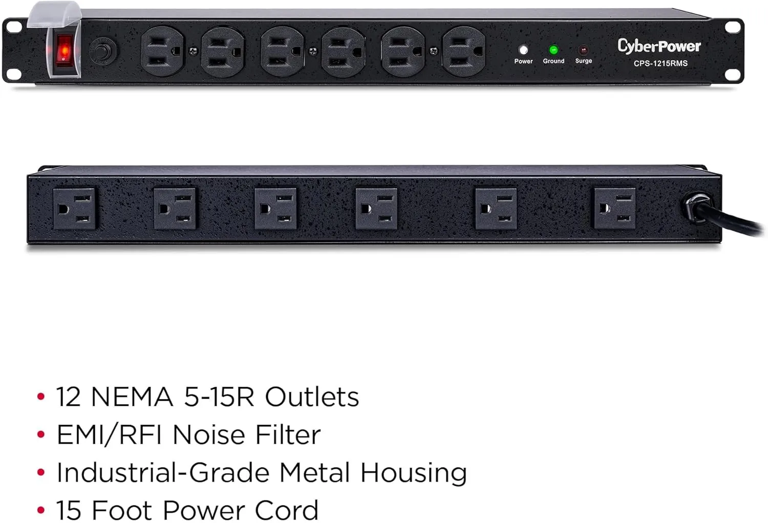 CyberPower Rackmount PDU & Surge Protector, 1U Rackmount, 15 ft Cord