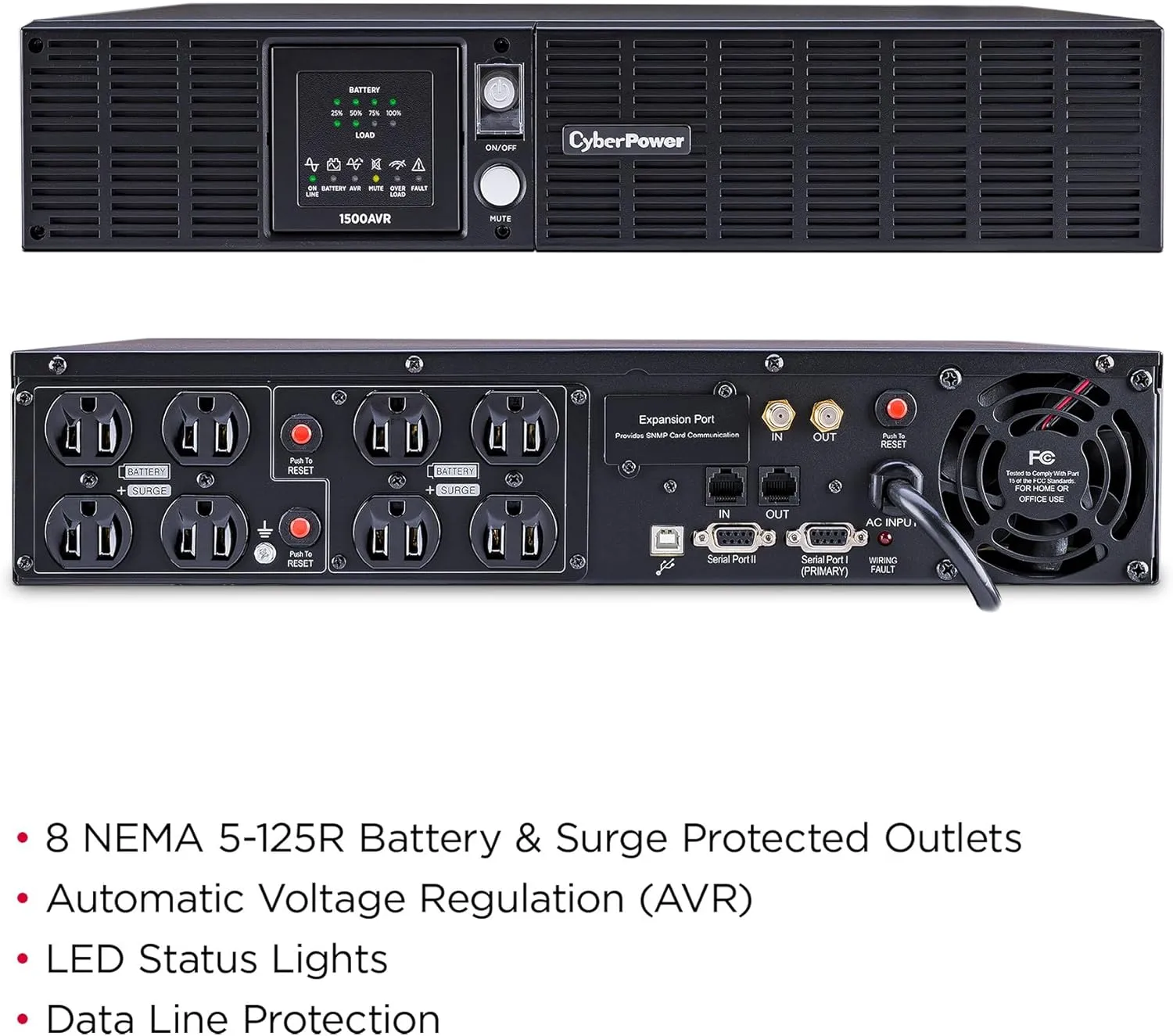 CyberPower CPS1500AVR Intelligent LCD UPS Battery Backup and Surge Protector, 1500VA/900W, 8 Outlets, AVR, 2U Rack/Tower, UL Certified UPS System