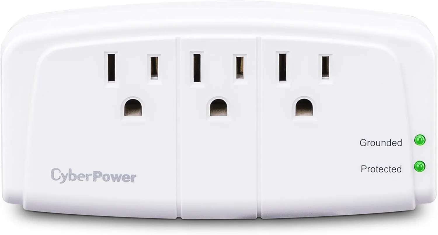 CyberPower CSB300W Essential 3 - Outlet Surge with 900 J - Clamping Voltage 800V, NEMA 5-15P, Wall Tap, EMI/RFI Filtration