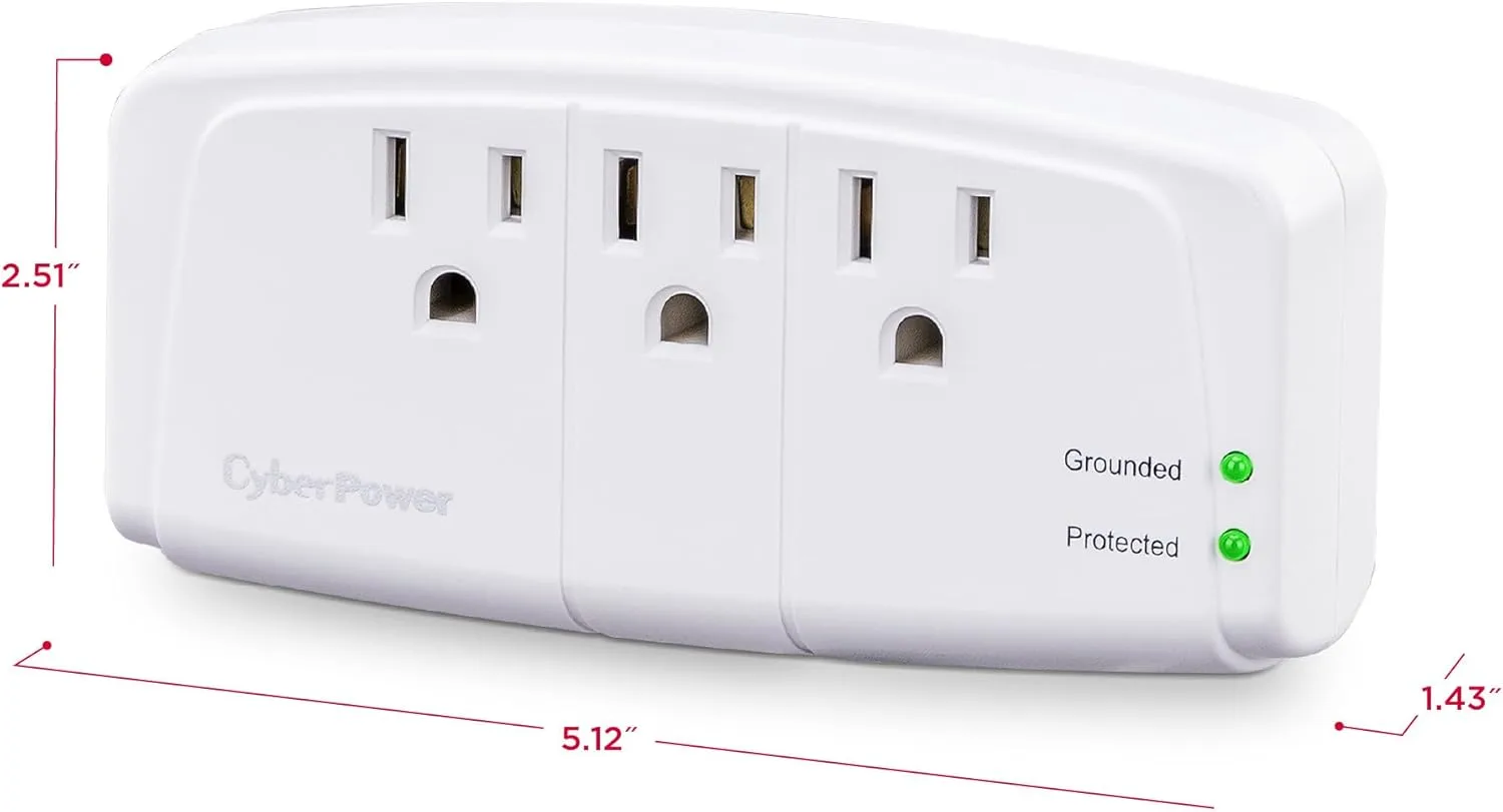 CyberPower CSB300W Essential 3 - Outlet Surge with 900 J - Clamping Voltage 800V, NEMA 5-15P, Wall Tap, EMI/RFI Filtration