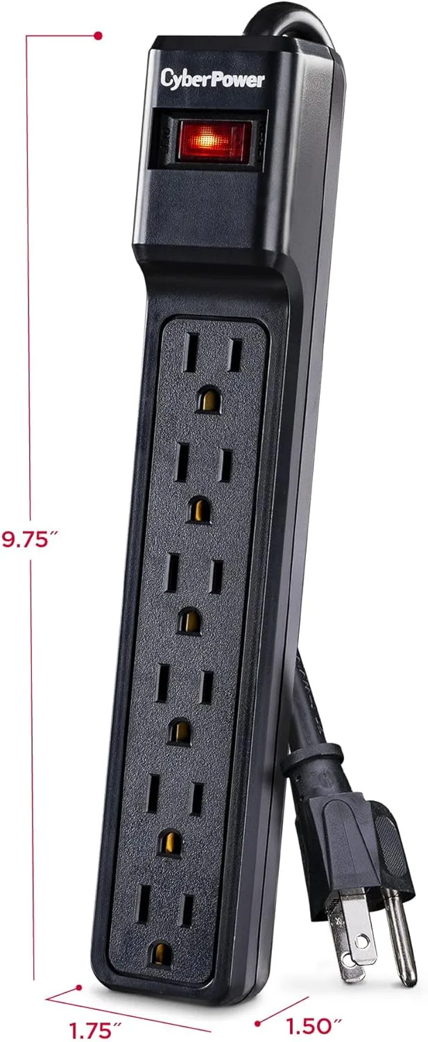 CyberPower CSB606 Essential Surge Protector, 900J, 6 Outlets, 6ft, Black
