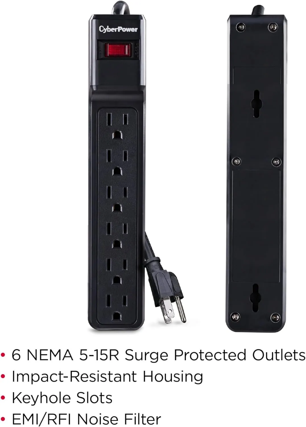 CyberPower CSB606 Essential Surge Protector, 900J, 6 Outlets, 6ft, Black