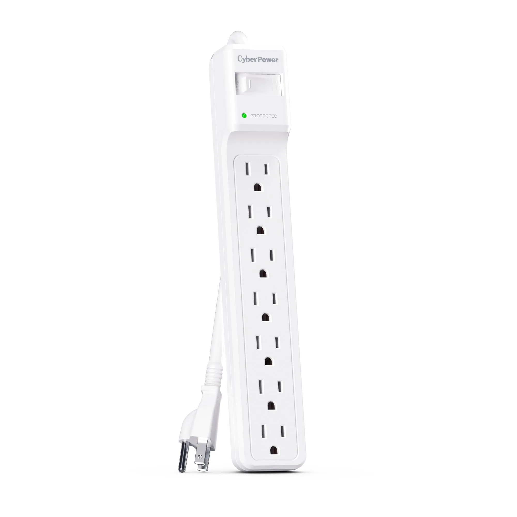 CyberPower CSB706W Essential Surge Protector, 1800J/125V, 15A, 7 Outlets, 6 Foot Power Cord, White