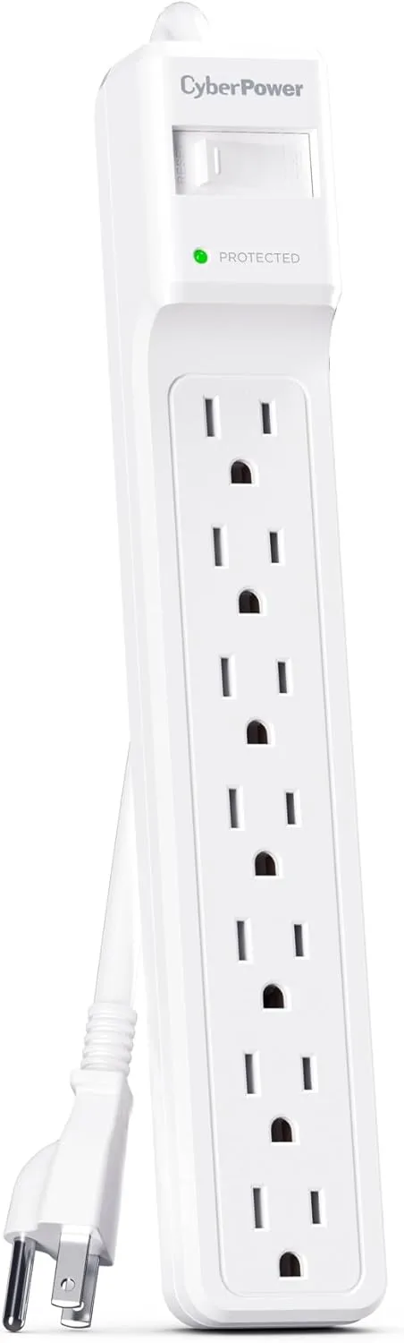 CyberPower CSB706W Essential Surge Protector, 1800J/125V, 15A, 7 Outlets, 6 Foot Power Cord, White