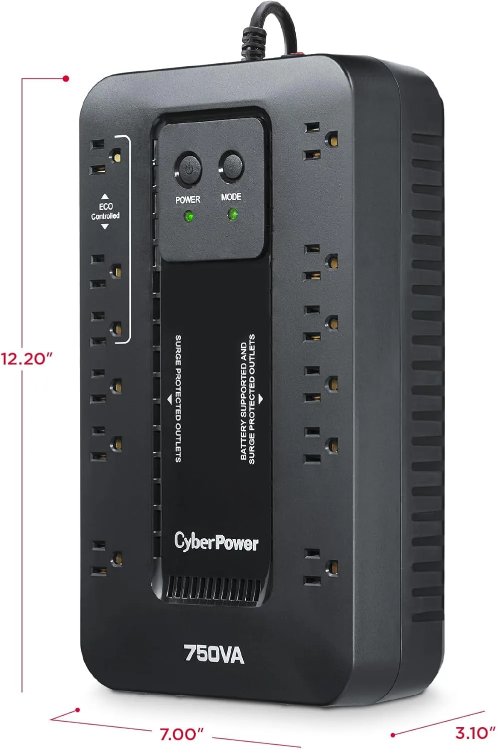 CyberPower EC750GTAA UPS 750VA/450W, 12 Outlets, ECO Mode, TAA Certified