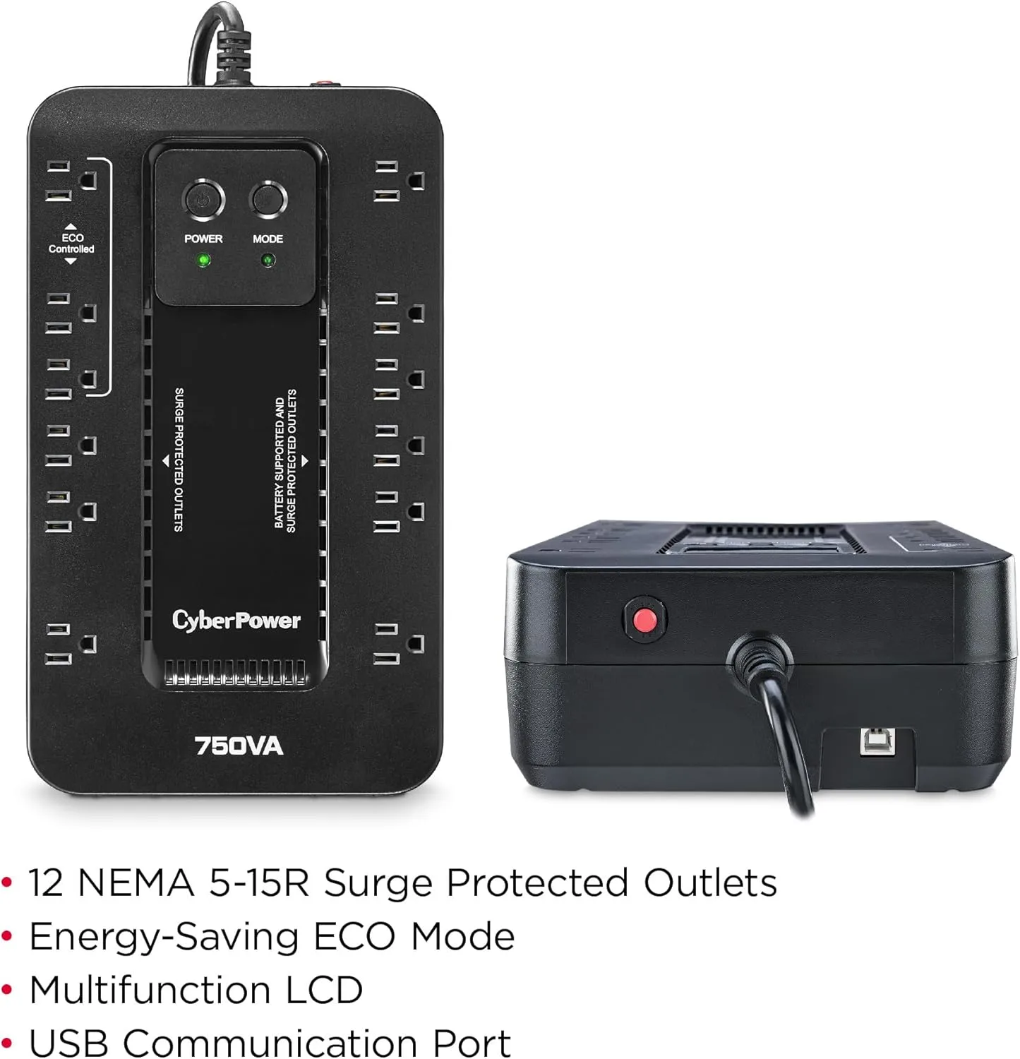 CyberPower EC750GTAA UPS 750VA/450W, 12 Outlets, ECO Mode, TAA Certified