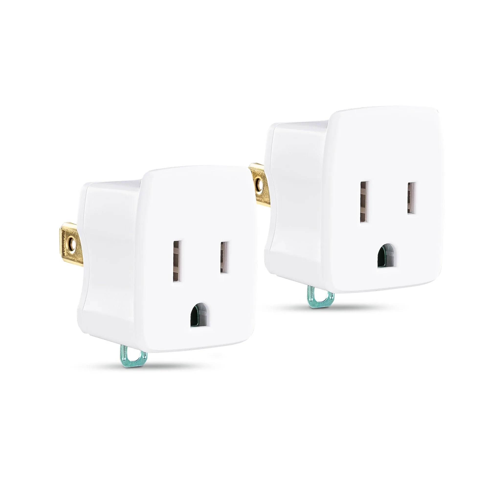 CyberPower GT1W2PK Grounding Adapter, 2-Pack, Converts 3-Prong to 2-Prong Outlets, NEMA 5-15R to NEMA 1-15P, Wall Tap Design, White