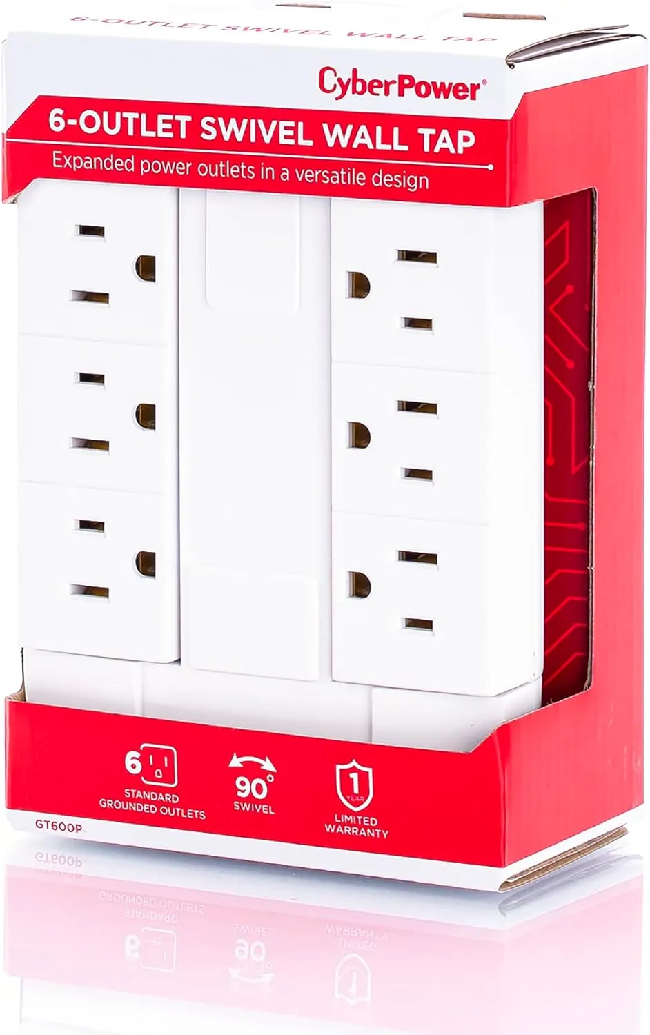CyberPower GT600P 6-Outlet Swivel Grounded Wall Tap, White