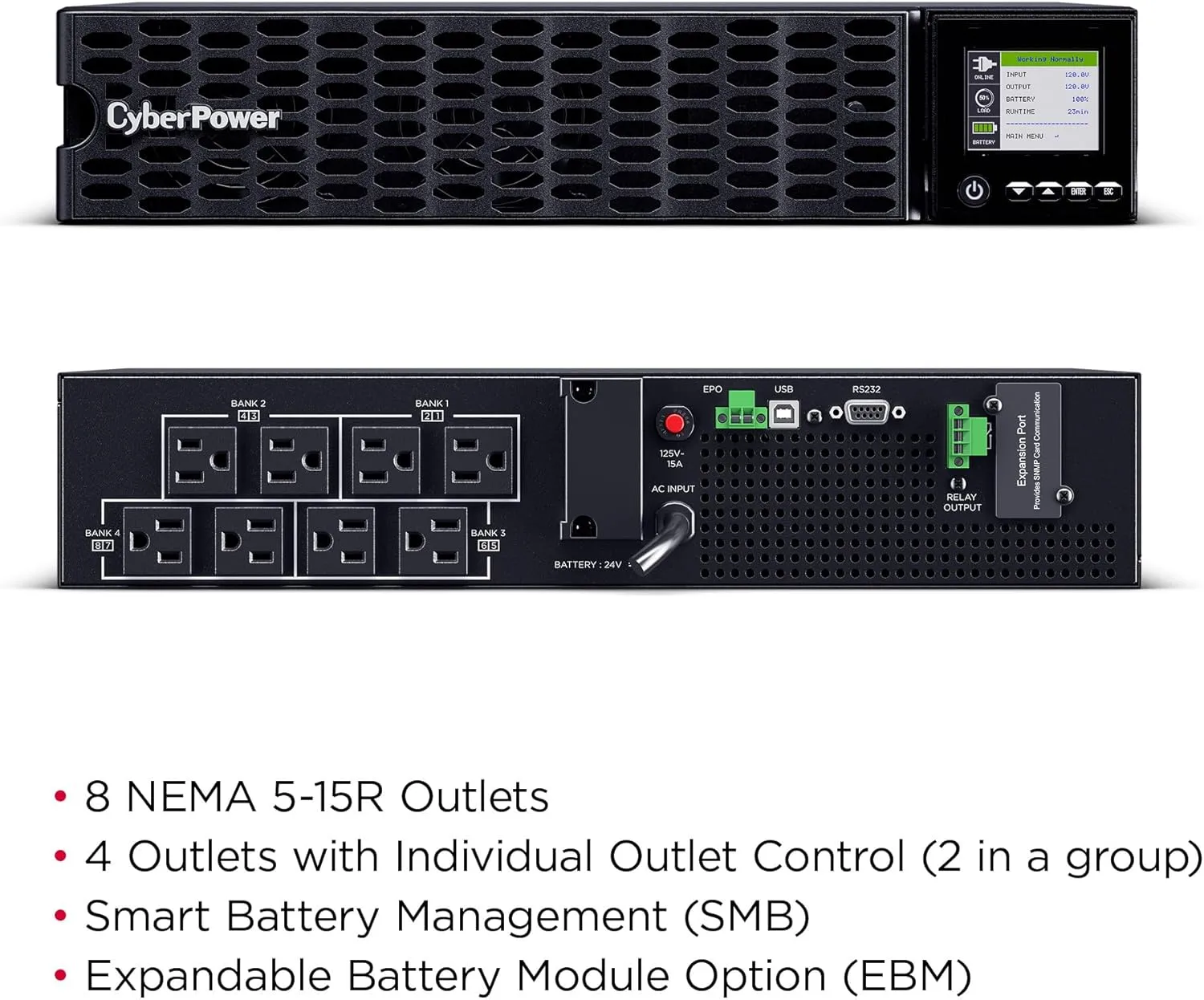 CyberPower OL1KRTHD High-Density Smart App Online Sinewave UPS System, Double Conversion, 1000VA/1000W, 8 Outlets, 2U Rack/Tower