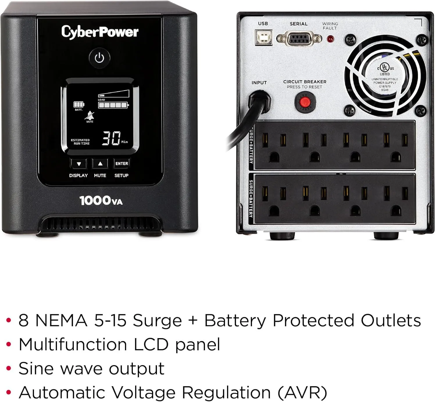 CYBERPOWER OR PFC Sinewave UPS System, Line-Interactive, AVR, LCD, 8 Outlets