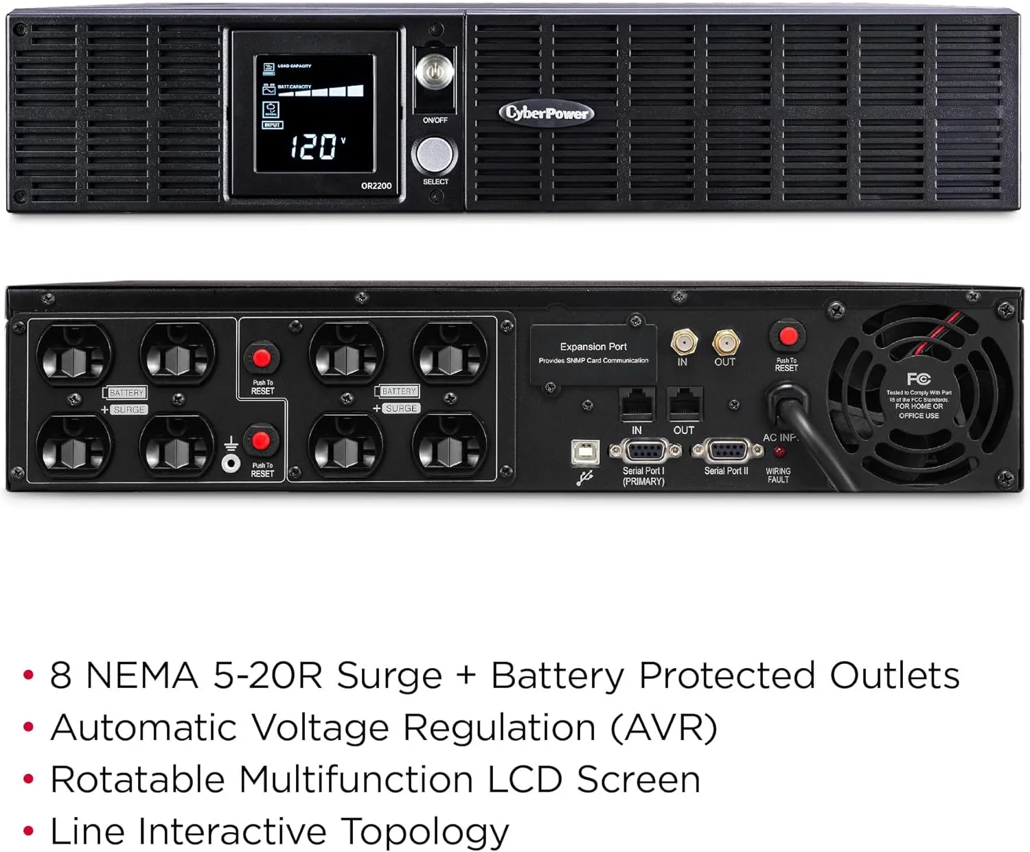 CyberPower Smart App LCD UPS, 2U Rack/Tower, AVR, LCD, 8 Outlets