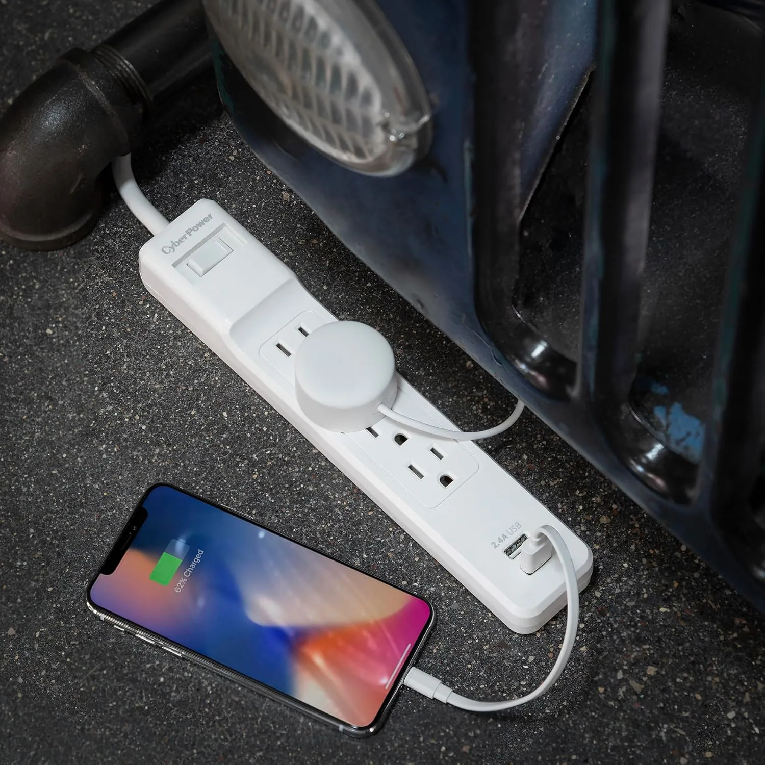 CyberPower P406U Surge Protector, 500J/125V, 15A, 4 Outlets, 2 USB-A Charging Ports, 6 Foot Cord, White, UL Listed