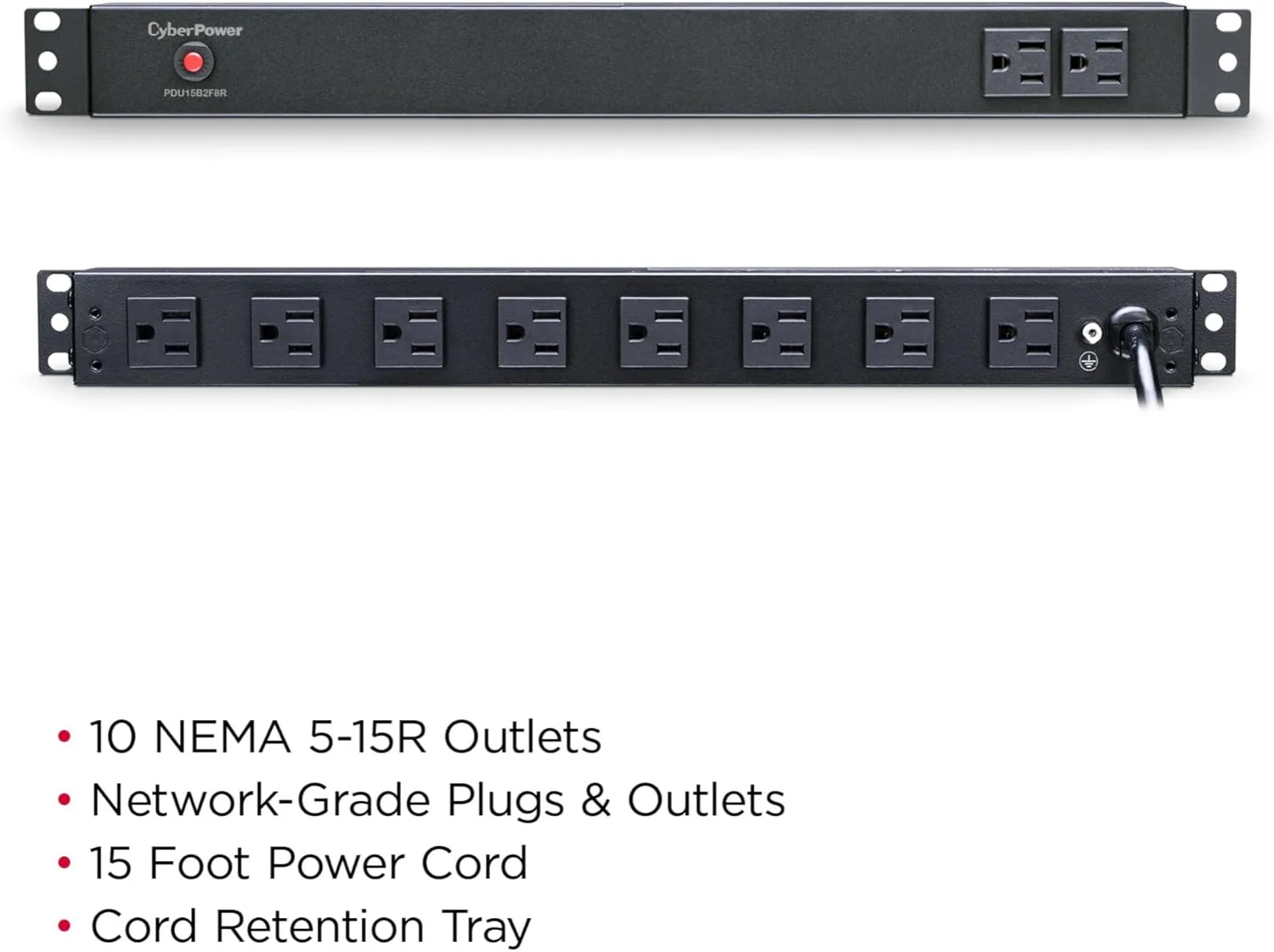 CyberPower PDU15B2F8R Basic PDU, 100-125V, 15A (Derated to 12A), 10 Outlets, 1U Rackmount