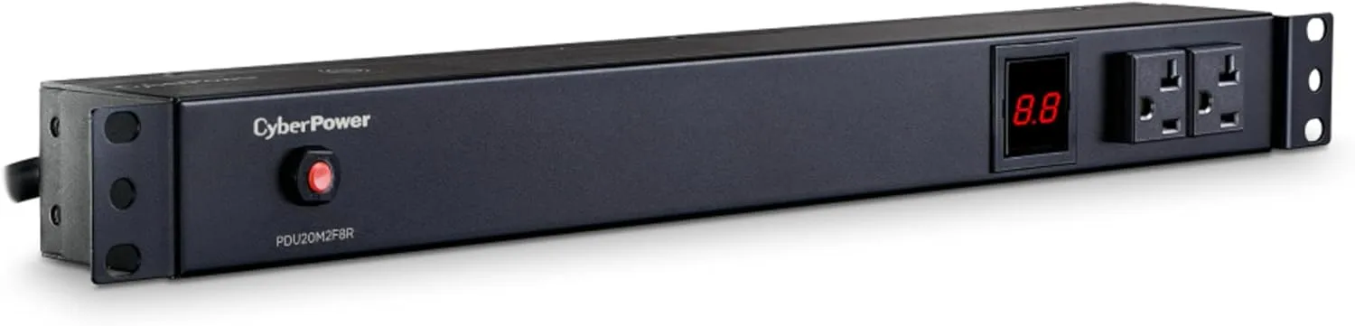 CyberPower PDU20M2F8R Metered PDU, 100-125V/20A (Derated to 16A), 10 Outlets, 1U Rackmount, 15 Foot Power Cord