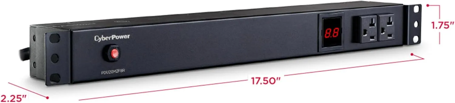 CyberPower PDU20M2F8R Metered PDU, 100-125V/20A (Derated to 16A), 10 Outlets, 1U Rackmount, 15 Foot Power Cord