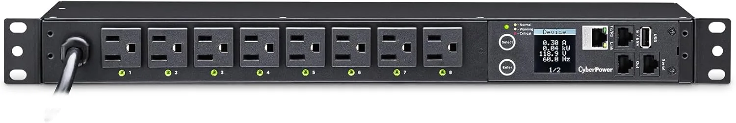 CYBERPOWER Switched PDU, 1U Rackmount, 8 Outlets, 100-120V