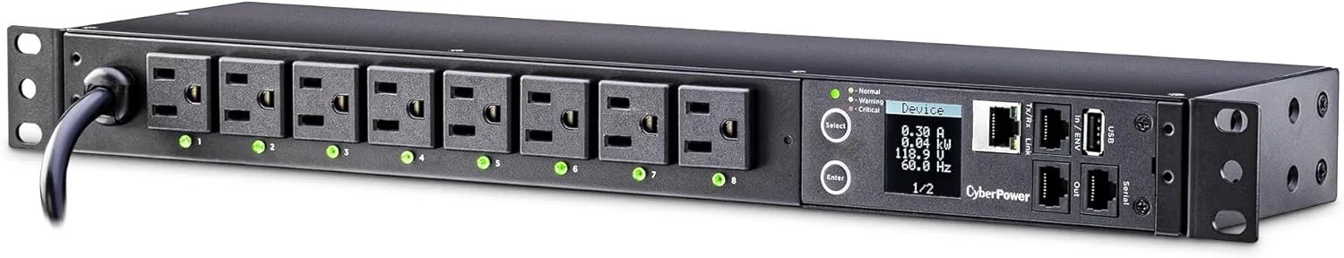 CYBERPOWER Switched PDU, 1U Rackmount, 8 Outlets, 100-120V