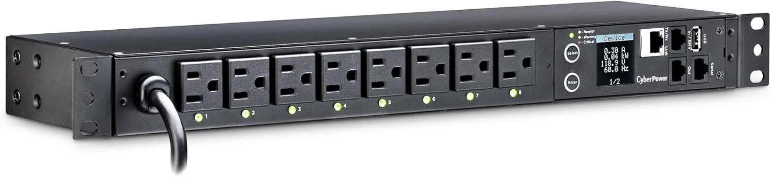 CYBERPOWER Switched PDU, 1U Rackmount, 8 Outlets, 100-120V