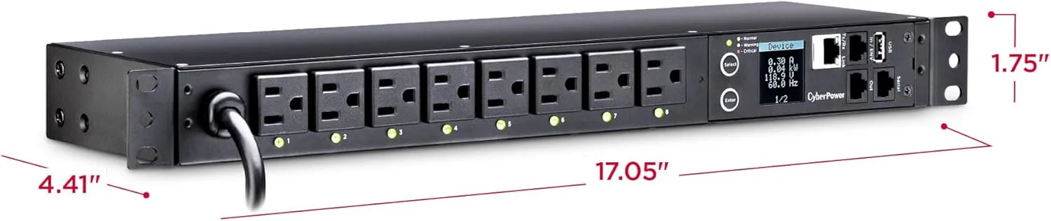 CYBERPOWER Switched PDU, 1U Rackmount, 8 Outlets, 100-120V